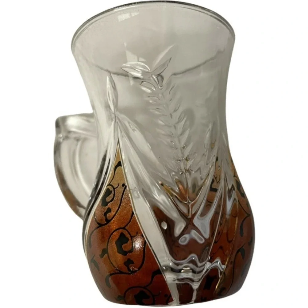 Turkish  Tea Set  Clear Amber Etched Glass 12pc Set